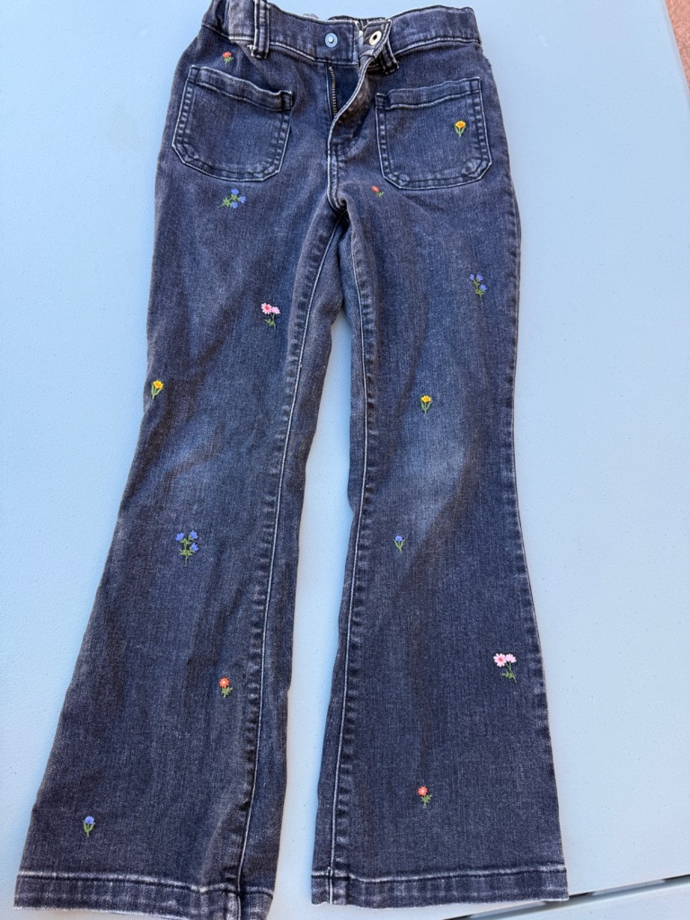 Cat & Jack dark blue flared jeans with multicolor floral embroidery